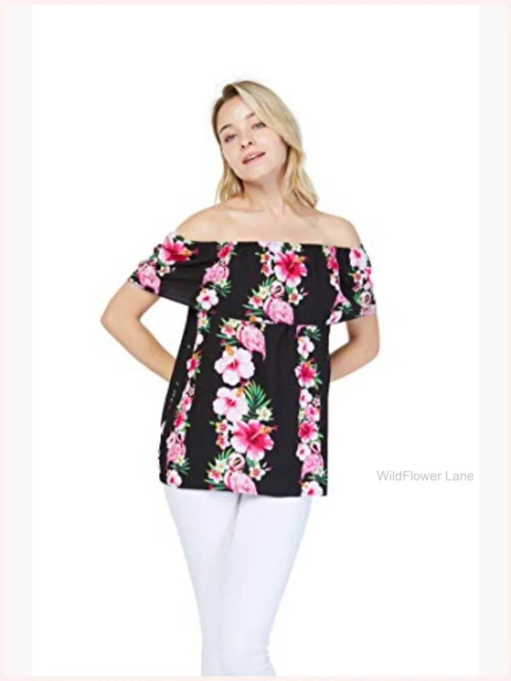 Matching Hawaiian Luau Shirt & Off-Shoulder Ruffle Top Set